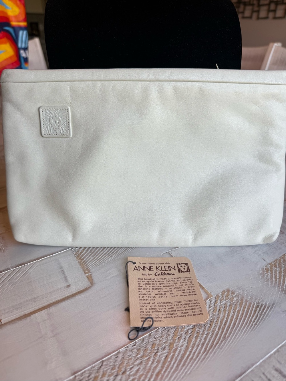 Anne Klein for Calderon vintage cream leather clutch